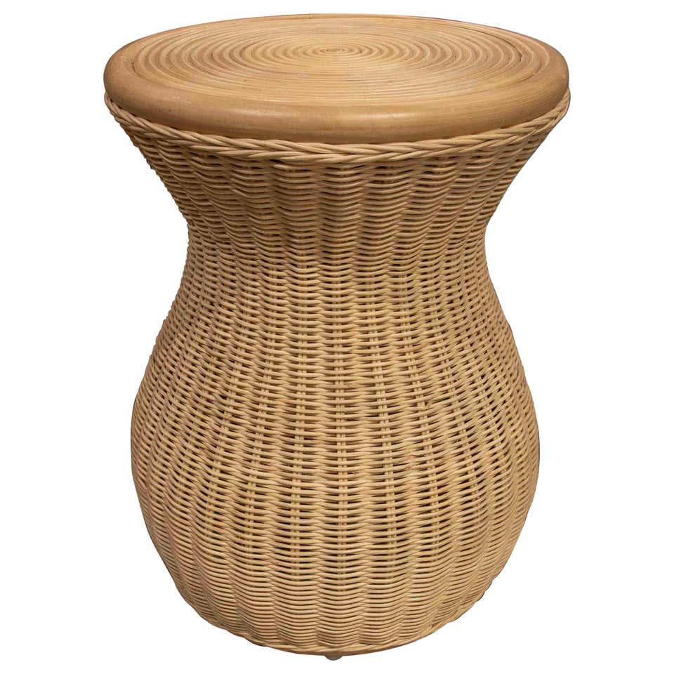 Pair of Handmade Rattan and Wicker Round Benches For Sale at 1stDibs