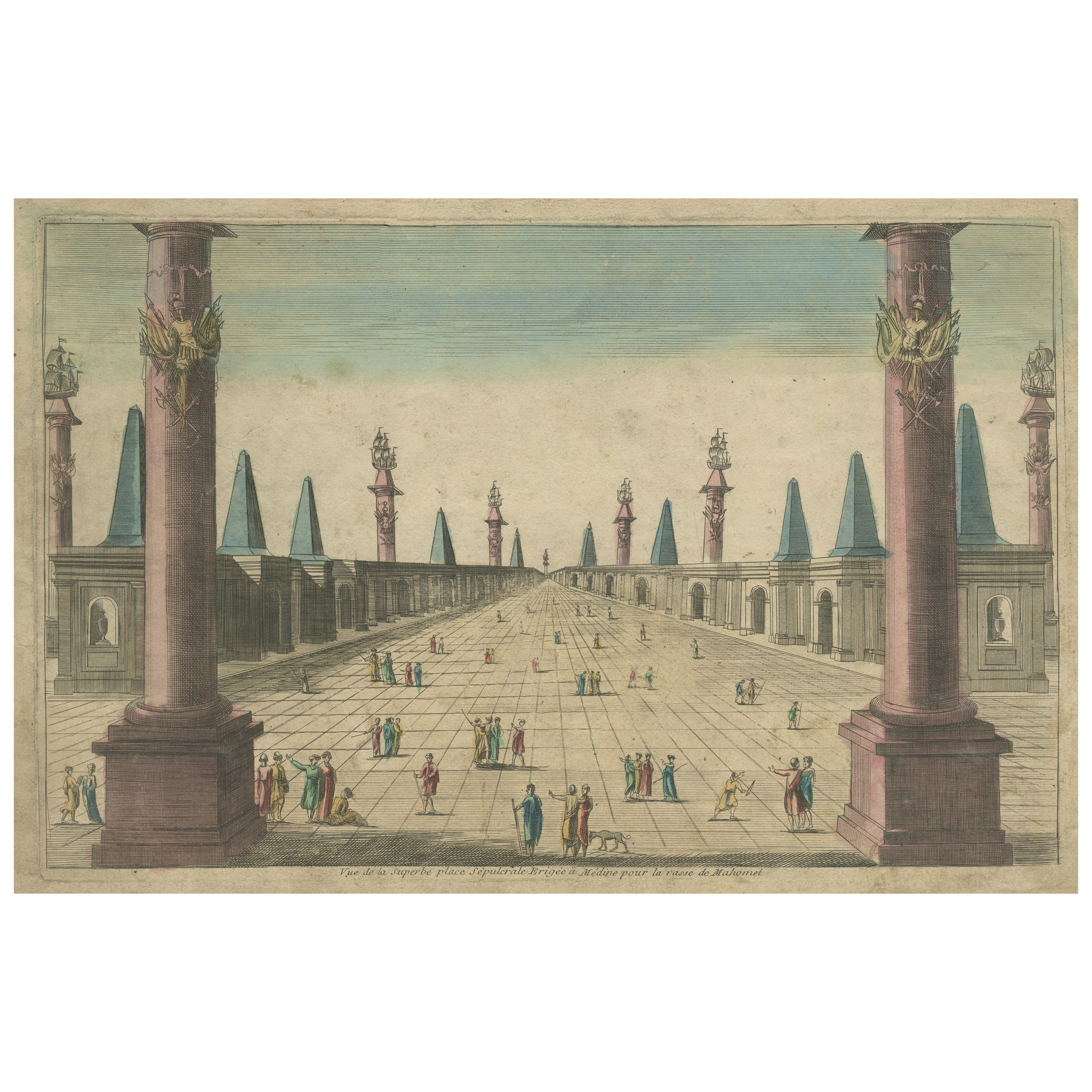 Antique Print of the Prophet's Mosque or Al-Masjid an-Nabawī in Medina