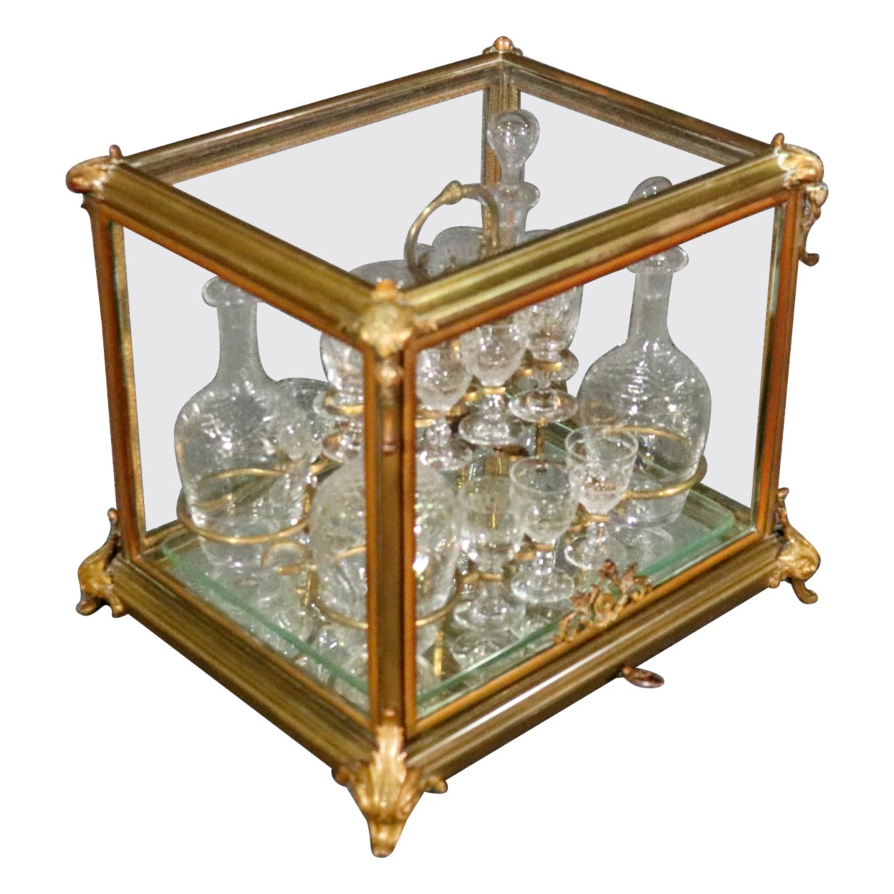 Rare Solid Bronze Etched Glass Regency Tantatlus Set Circa 1900 