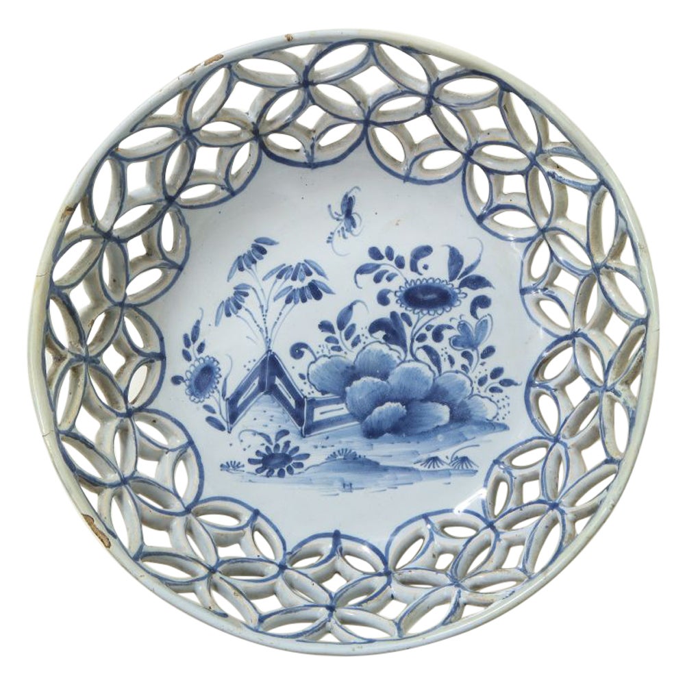 Irish Delft Porcelain Basket For Sale