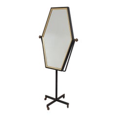 Elegant Italian floor mirror in brass and iron