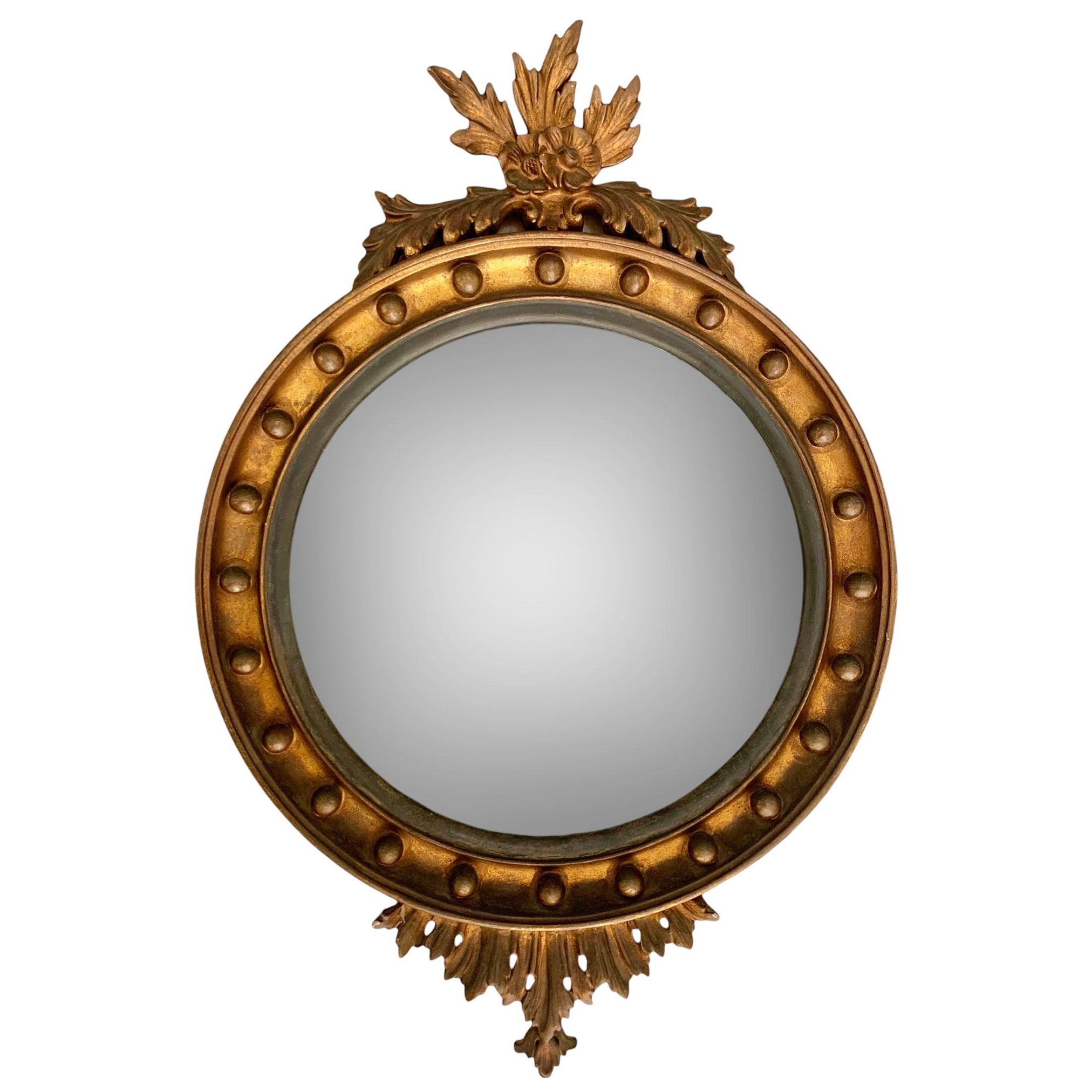 Miroir rond néoclassique français ancien d'origine en bois doré