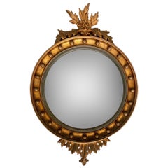 Antique Original French Neoclassical Round Gilt Wood Mirror