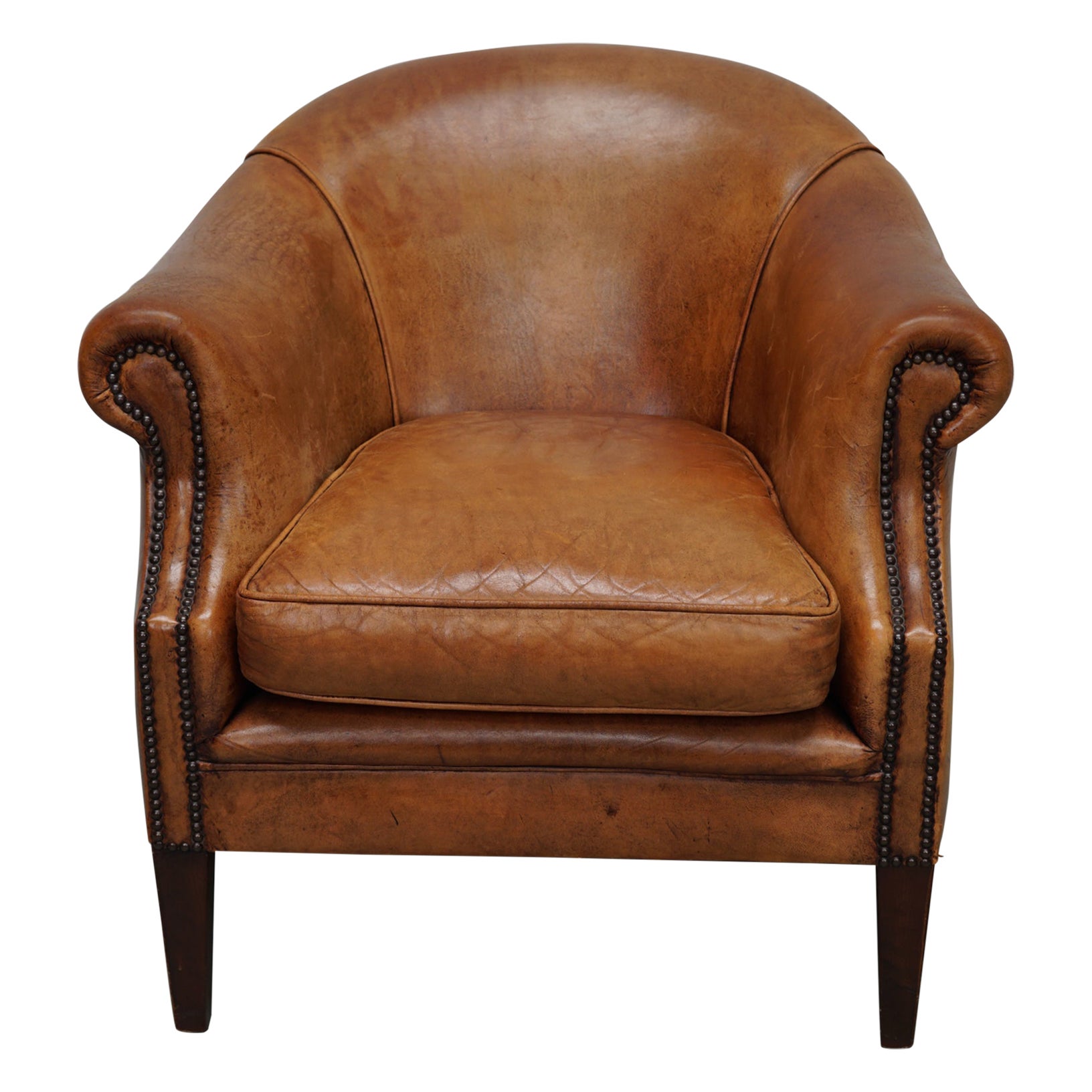  Fauteuil club néerlandais vintage en cuir de couleur cognac