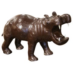 Vintage Early 20th Century French Carved Patinated Leather Hippo Sculpture