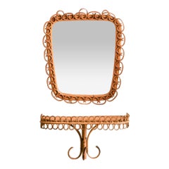 Vintage Mirror with bamboo frame and shelf 1960.