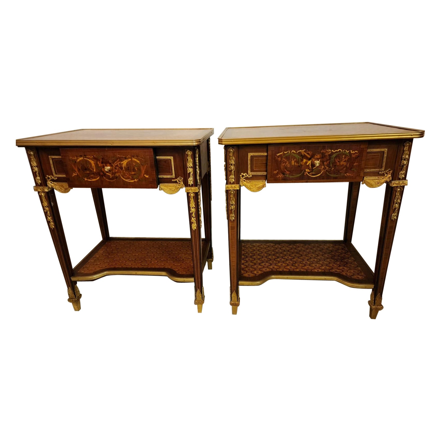 Regence Style Marquetry Side Tables  For Sale