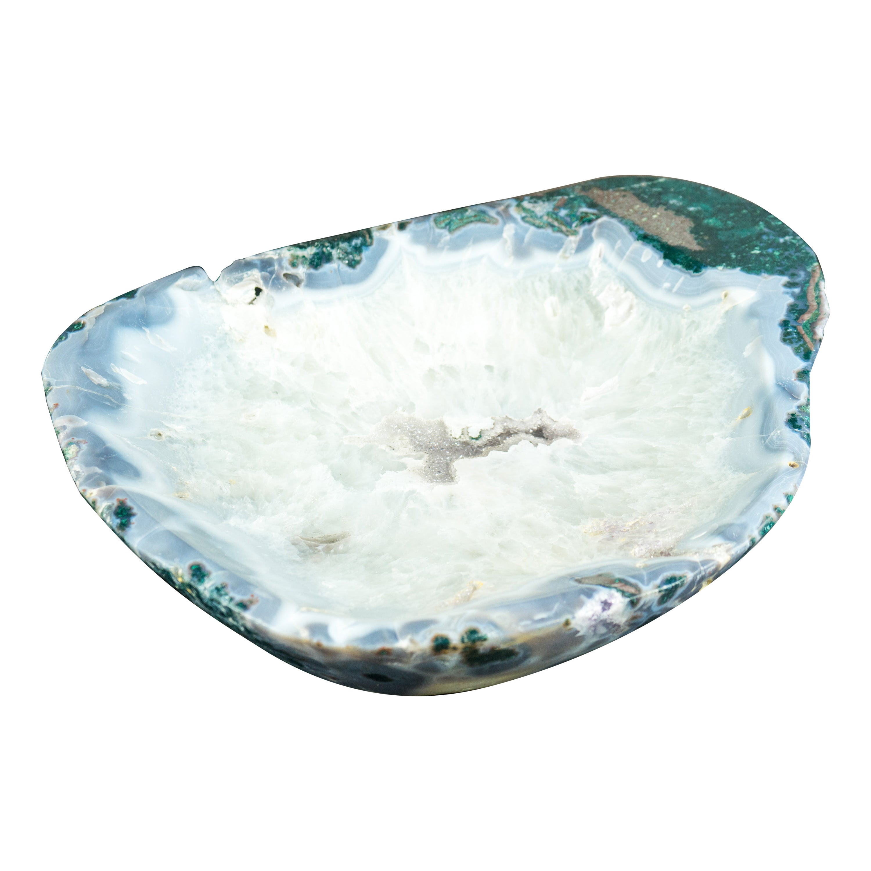 Große dekorative Schale aus natürlichem Spitzenadel mit Amethyst und Bergkristall