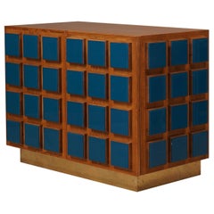 MidCentury Oak Wood and Blue Glass Sideboard, 1990