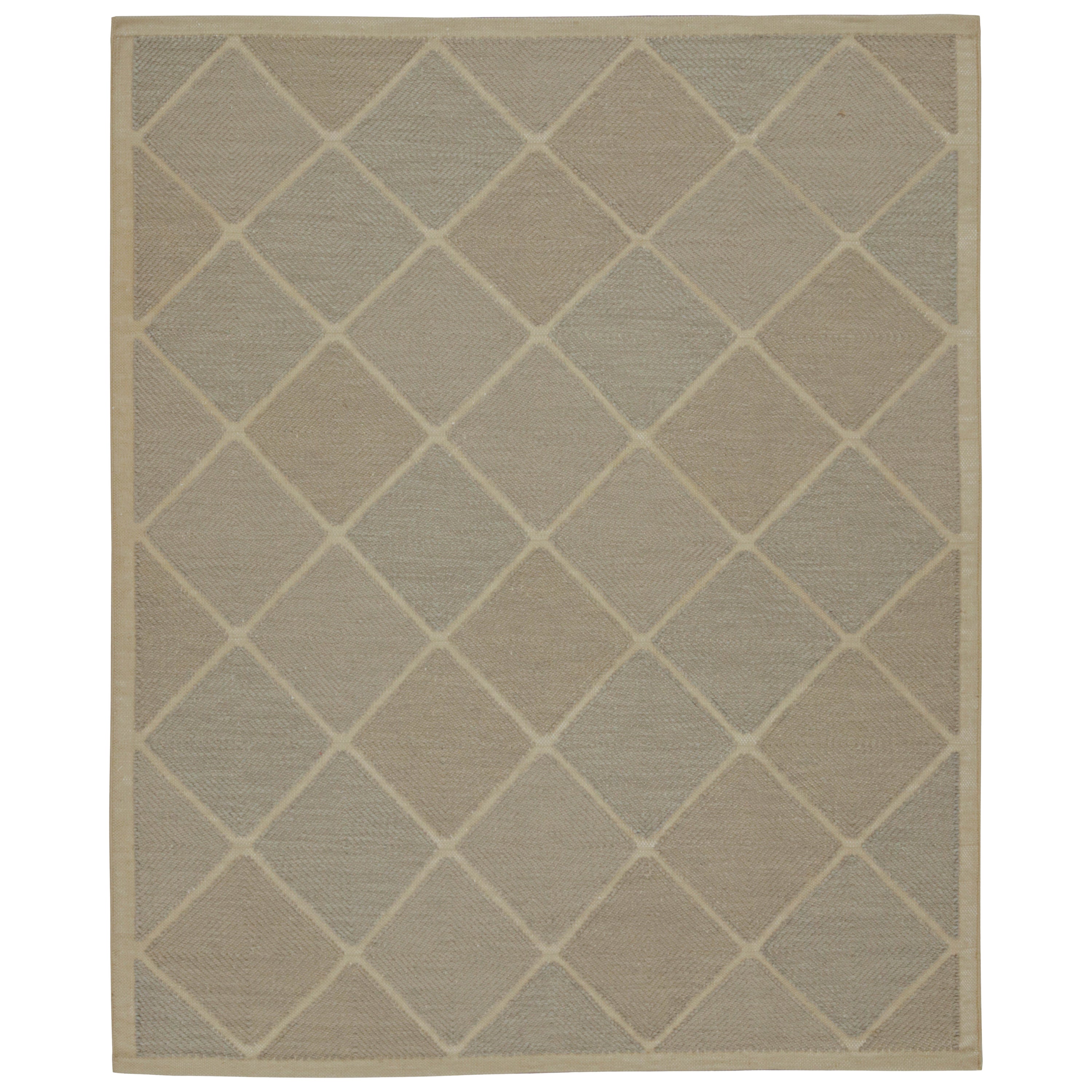 Rug & Kilim’s Scandinavian Style Custom Kilim in Brown & Gray Geometric Pattern For Sale