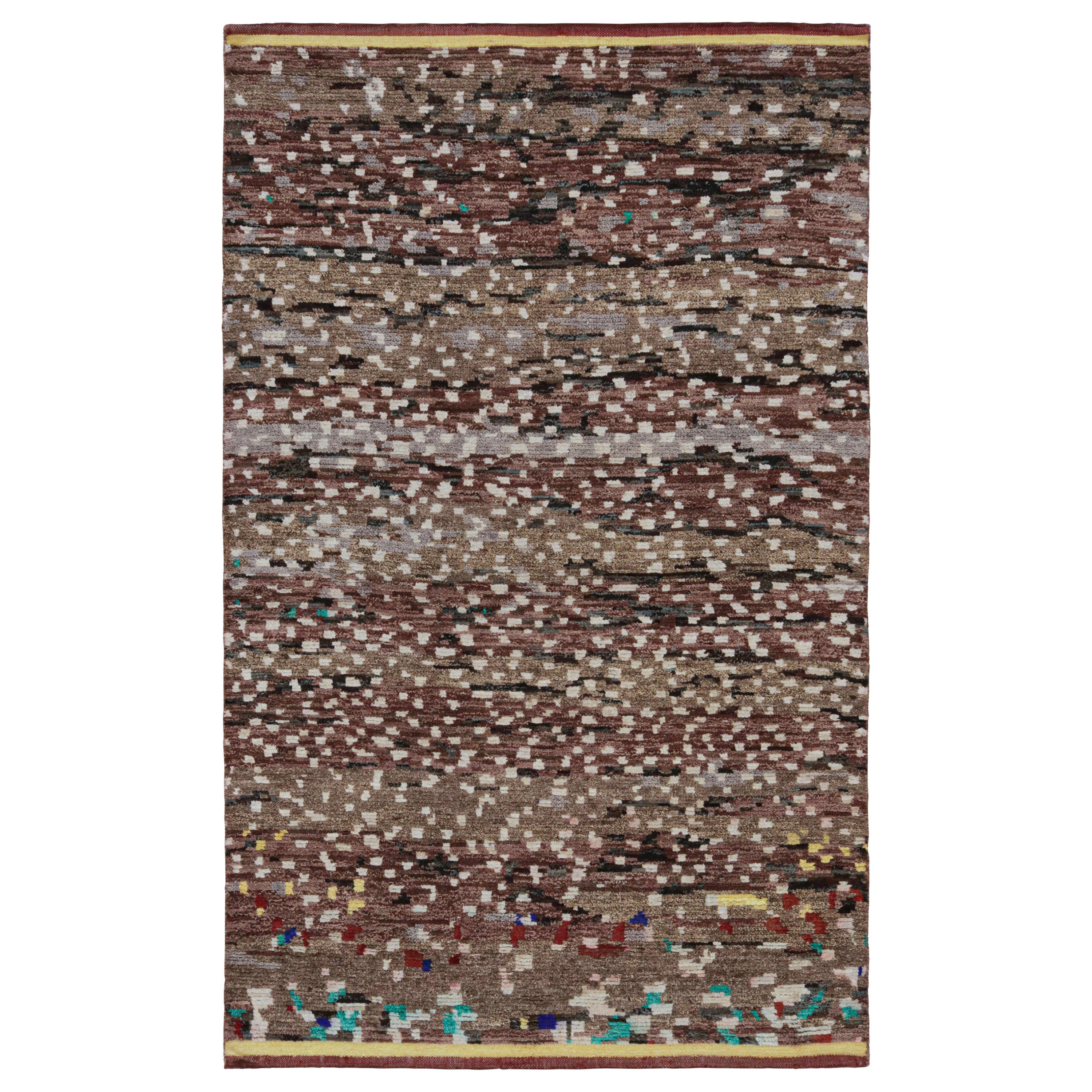 Rug & Kilim’s Moroccan Style Rug in Brown with White Geometric Patterns For Sale