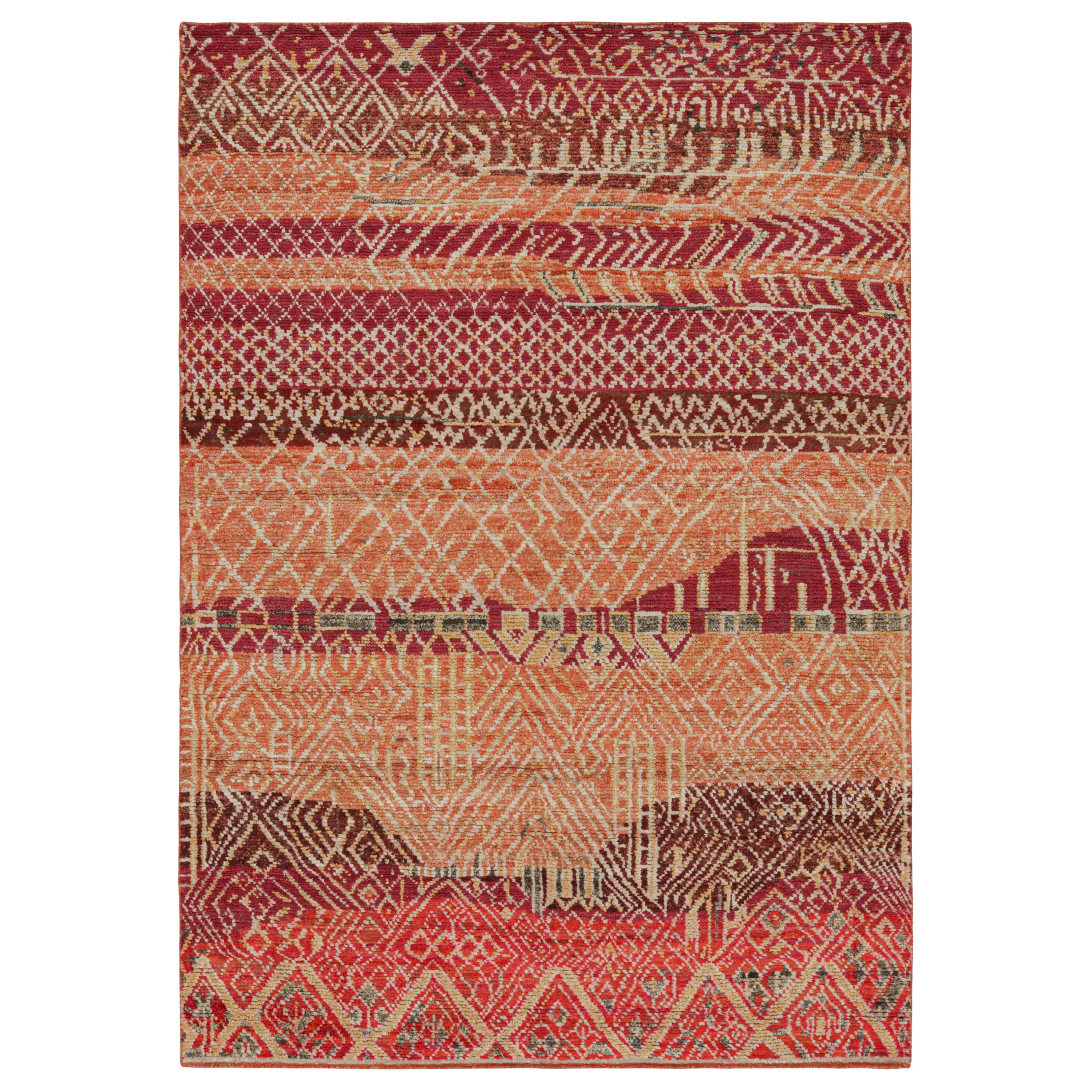 Rug & Kilim’s Moroccan Style Rug in Red, Orange & Beige-Brown Geometric Patterns For Sale