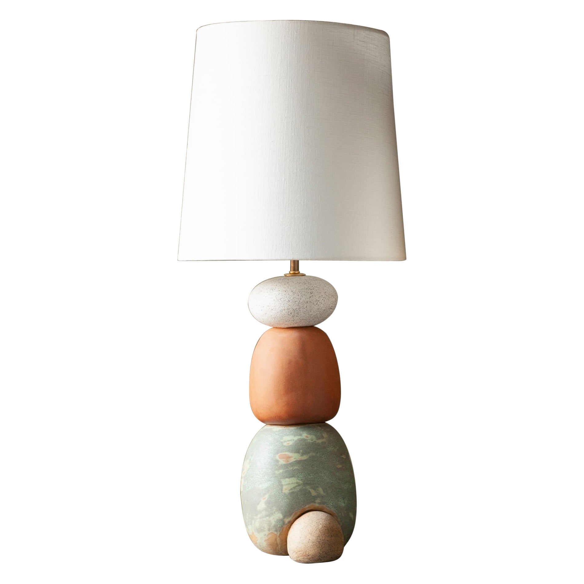 West Lamp 28"- Contemporary Handmade Ceramic glazed, White, Green, Red Clay For Sale