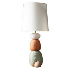 West Lamp 28"- Contemporary Handmade Ceramic glazed, White, Green, Red Clay