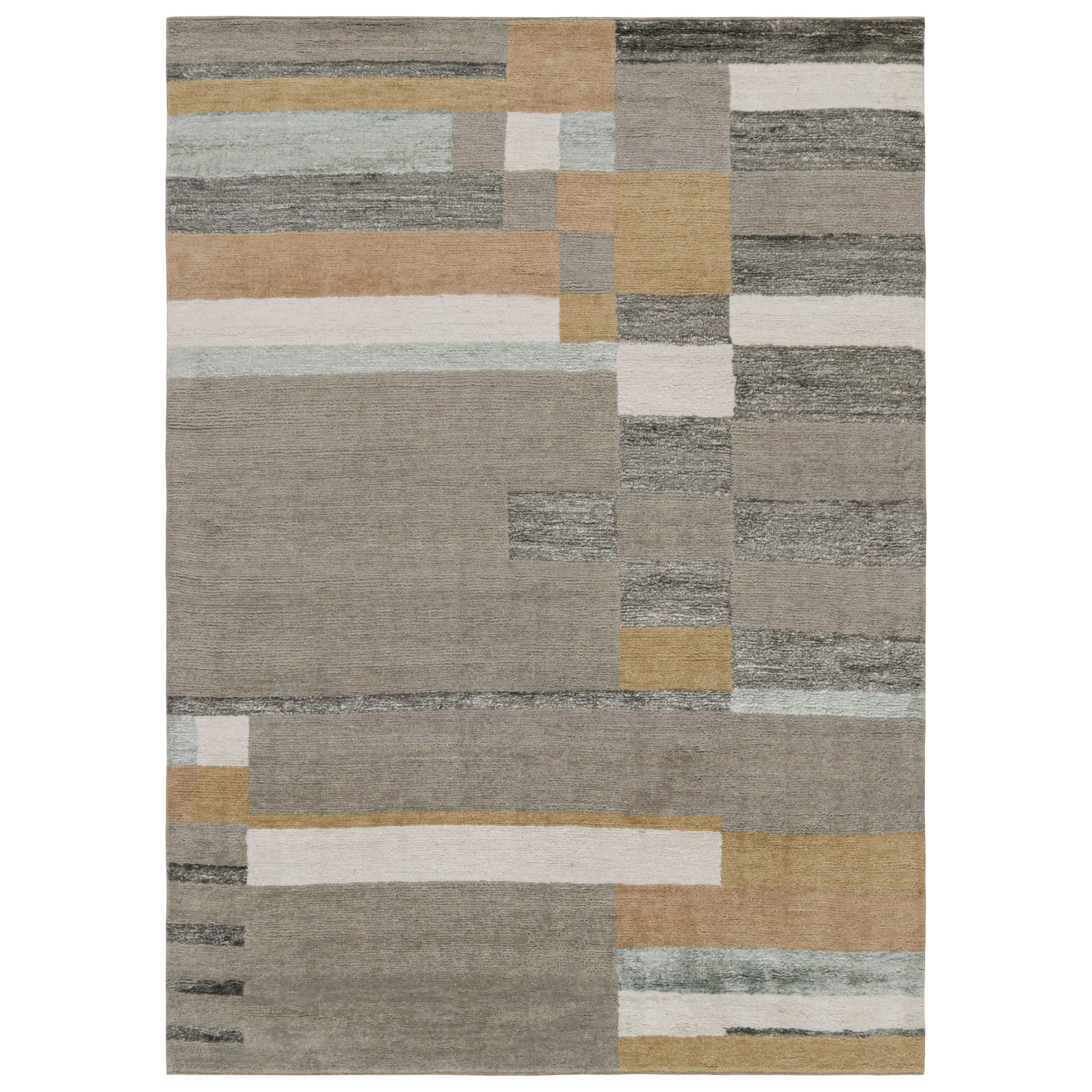 Rug & Kilim’s Scandinavian Style Rug with Gray, Brown & White Geometric Patterns For Sale