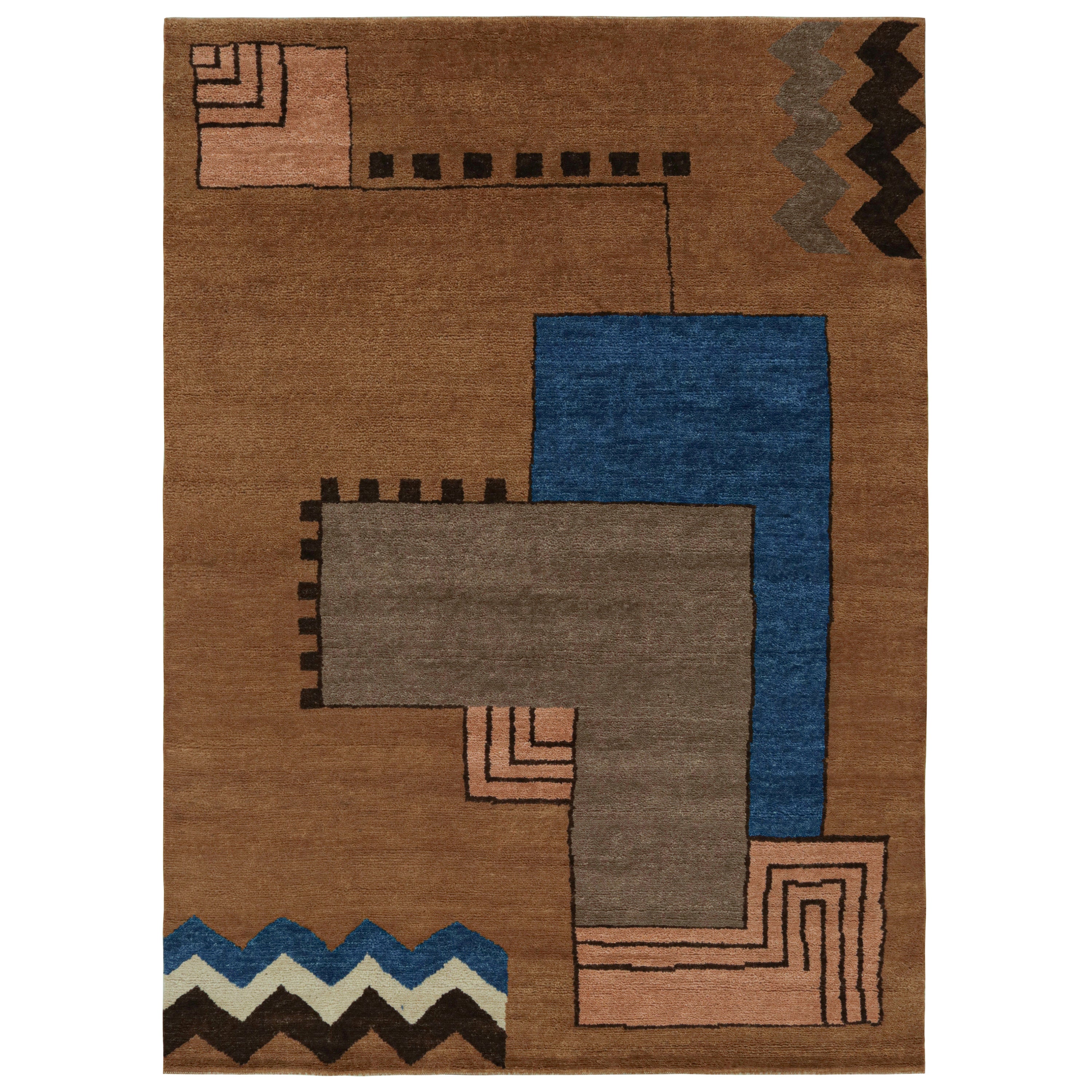 Rug & Kilim’s French Art Deco style rug in Brown with Geometric Patterns  For Sale