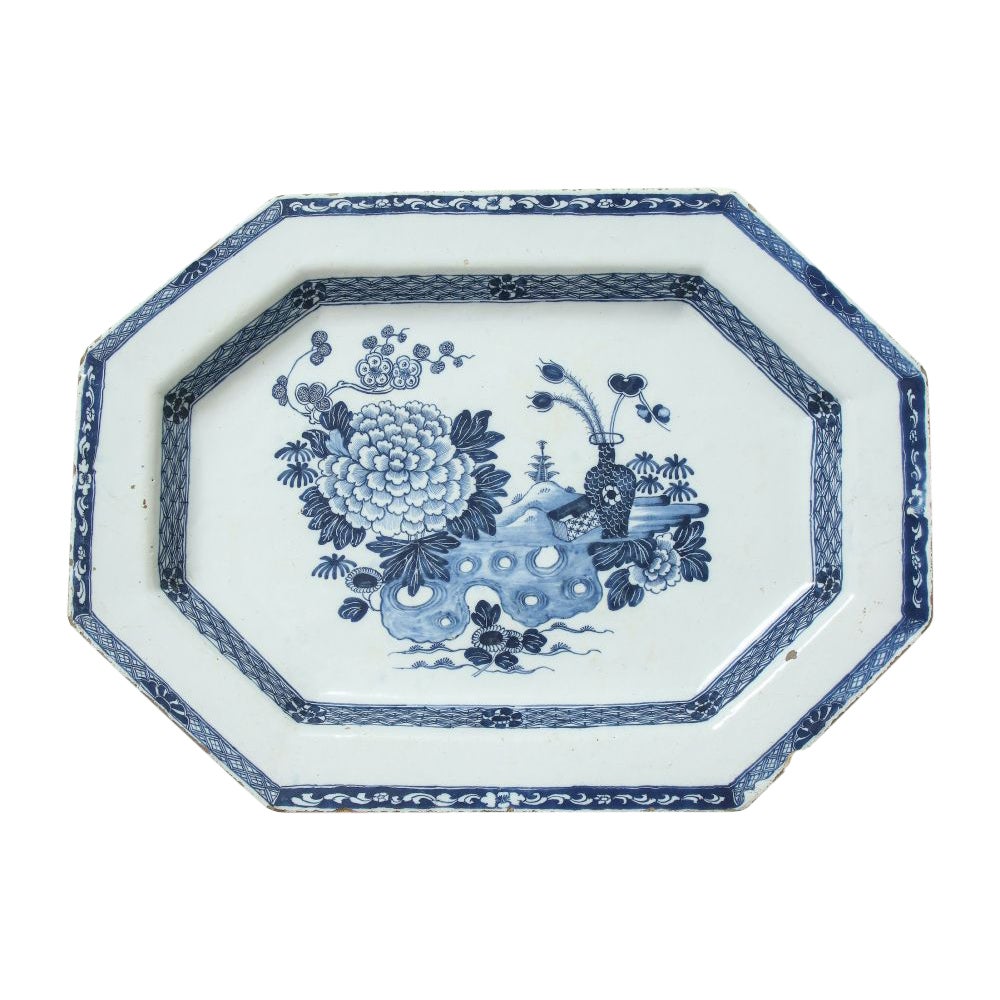Large Irish Delft Blue & White Serving Platter For Sale
