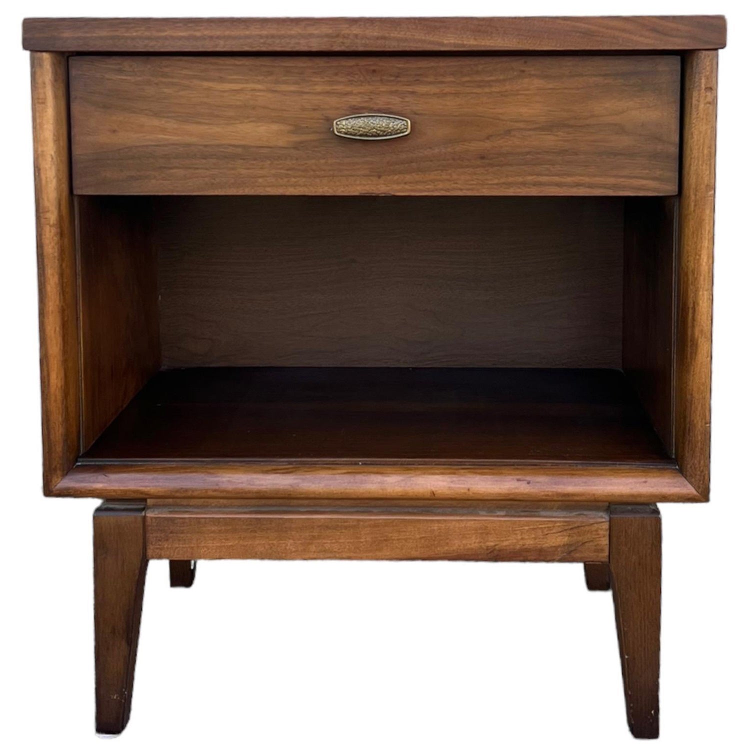 Vintage Mid Century Modern Walnut Accent Table Stand Dovetail Drawer For Sale