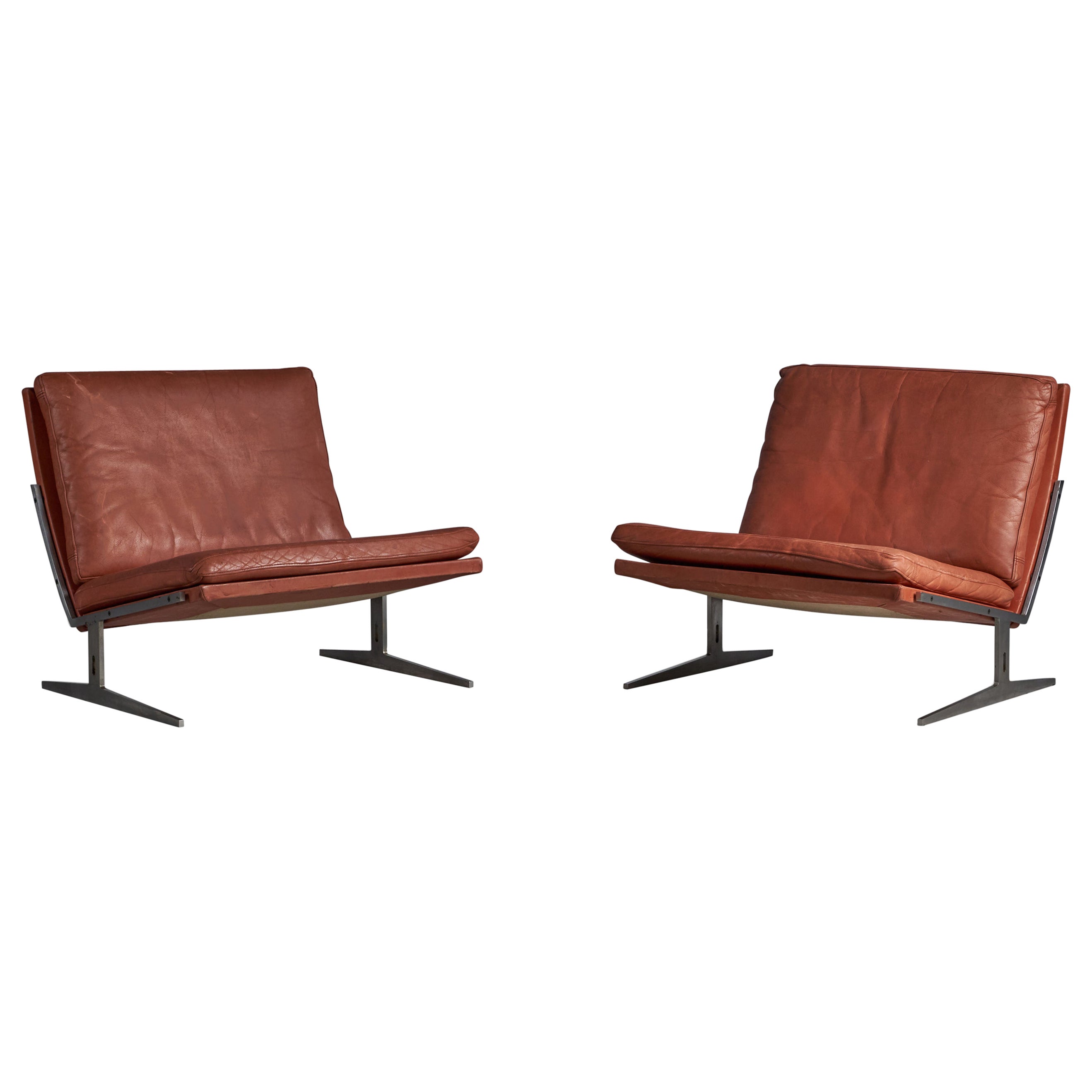 Preben Fabricius & Jørgen Kastholm, Chaises longues, cuir, acier, Danemark années 1960