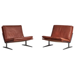 Vintage Preben Fabricius & Jørgen Kastholm, Lounge Chairs, Leather, Steel, Denmark 1960s