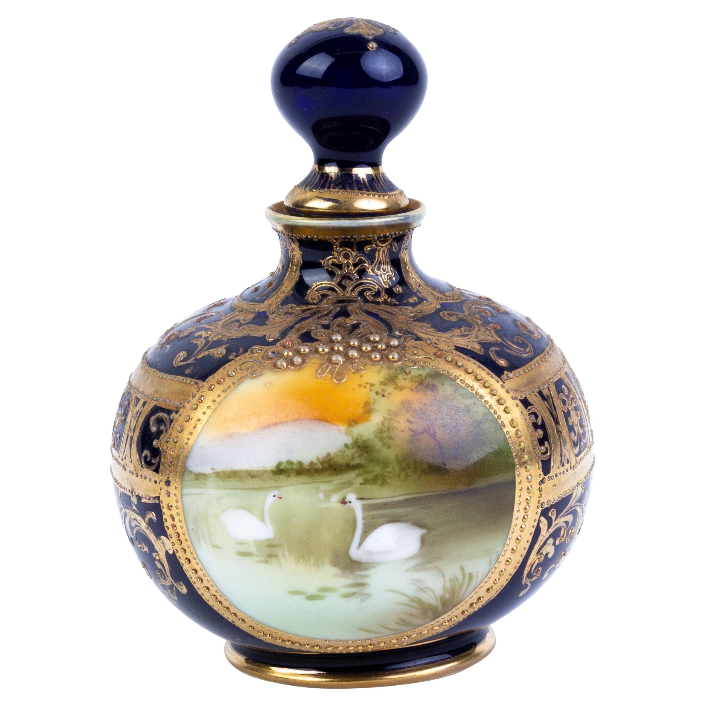 Japanese Noritake Fine Gilt Porcelain Art Deco Lidded Perfume Scent Bottle For Sale