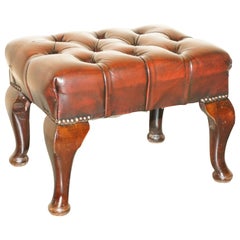FiNE SMALL FULLY RESTORED CHESTERFIELD HAND DYED BROWN LEATHER TUFTED FOOTSTOOl