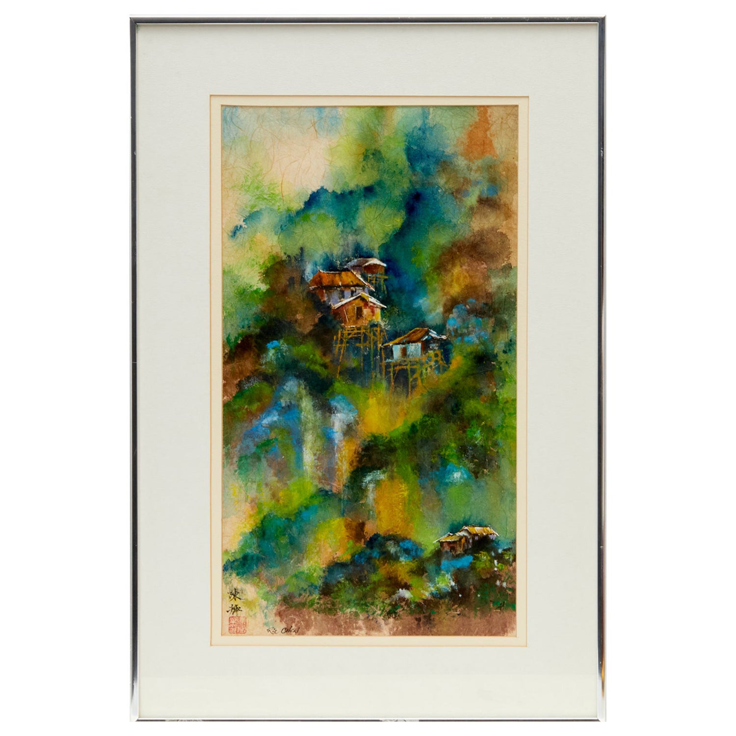 20th C. Ric Chin, Watercolor on Paper, Houses in Landscape