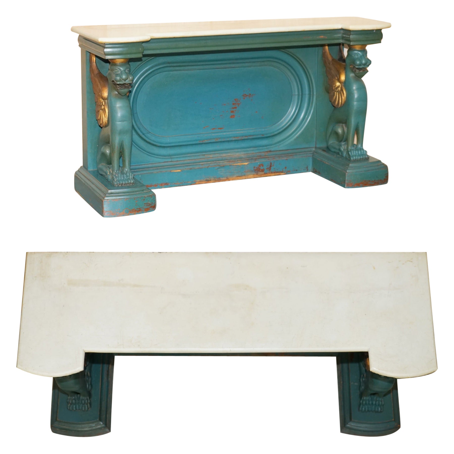 ANTIQUE CIRCA 1880 HANDGESCHNITZELT MIT GRIFFIN'S, CARRARA MARBLE TOP CONSOLE TABLE