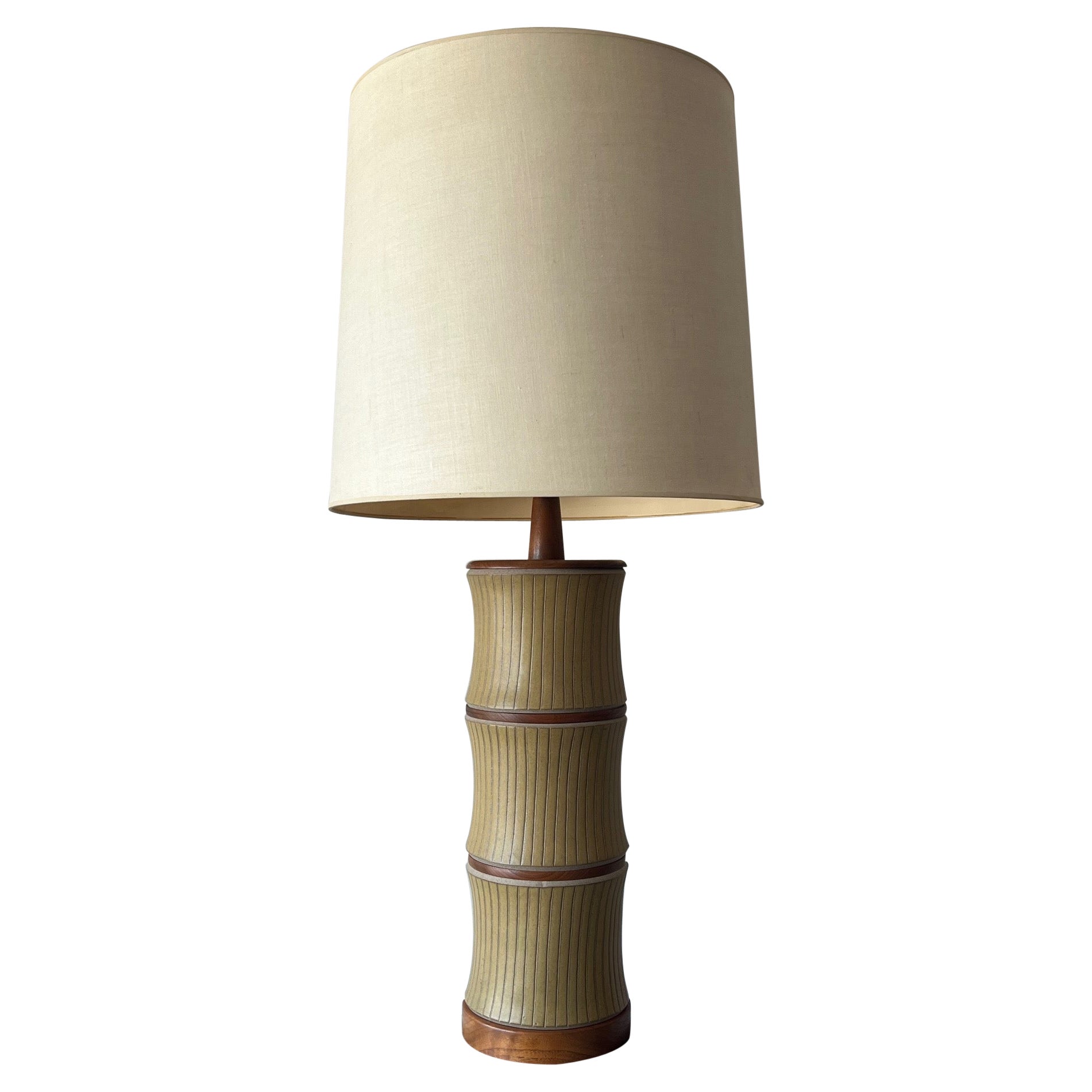 A Large Scale Martz Stoneware And Walnut Lamp For Sale