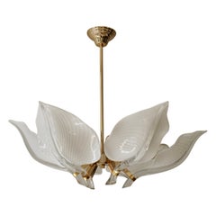 Two Mid-Century Modern Murano 6 Leaf Chandelier by Franco Luce