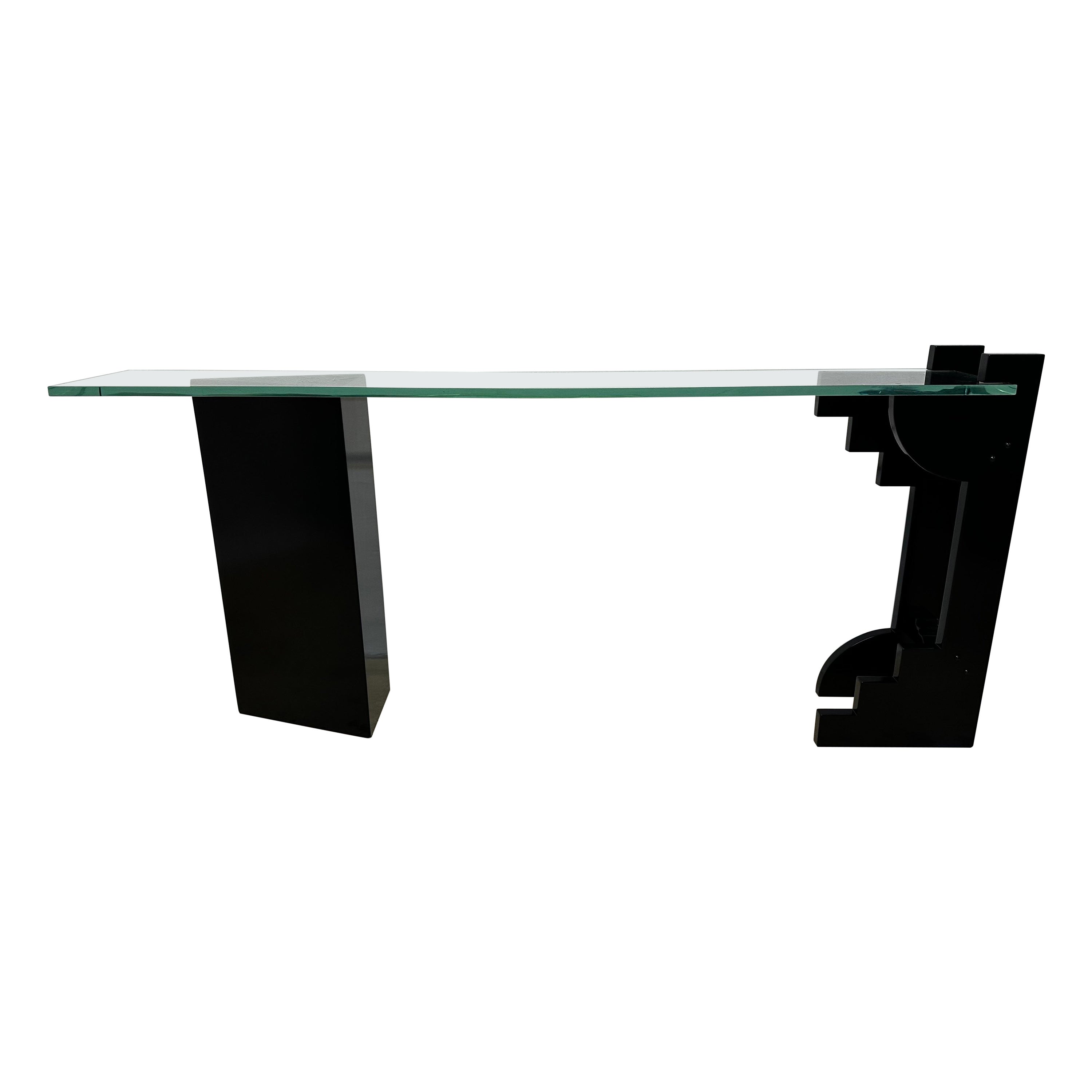 Black Stone and Glass Console Table Designed by Reflex, 1980s For Sale