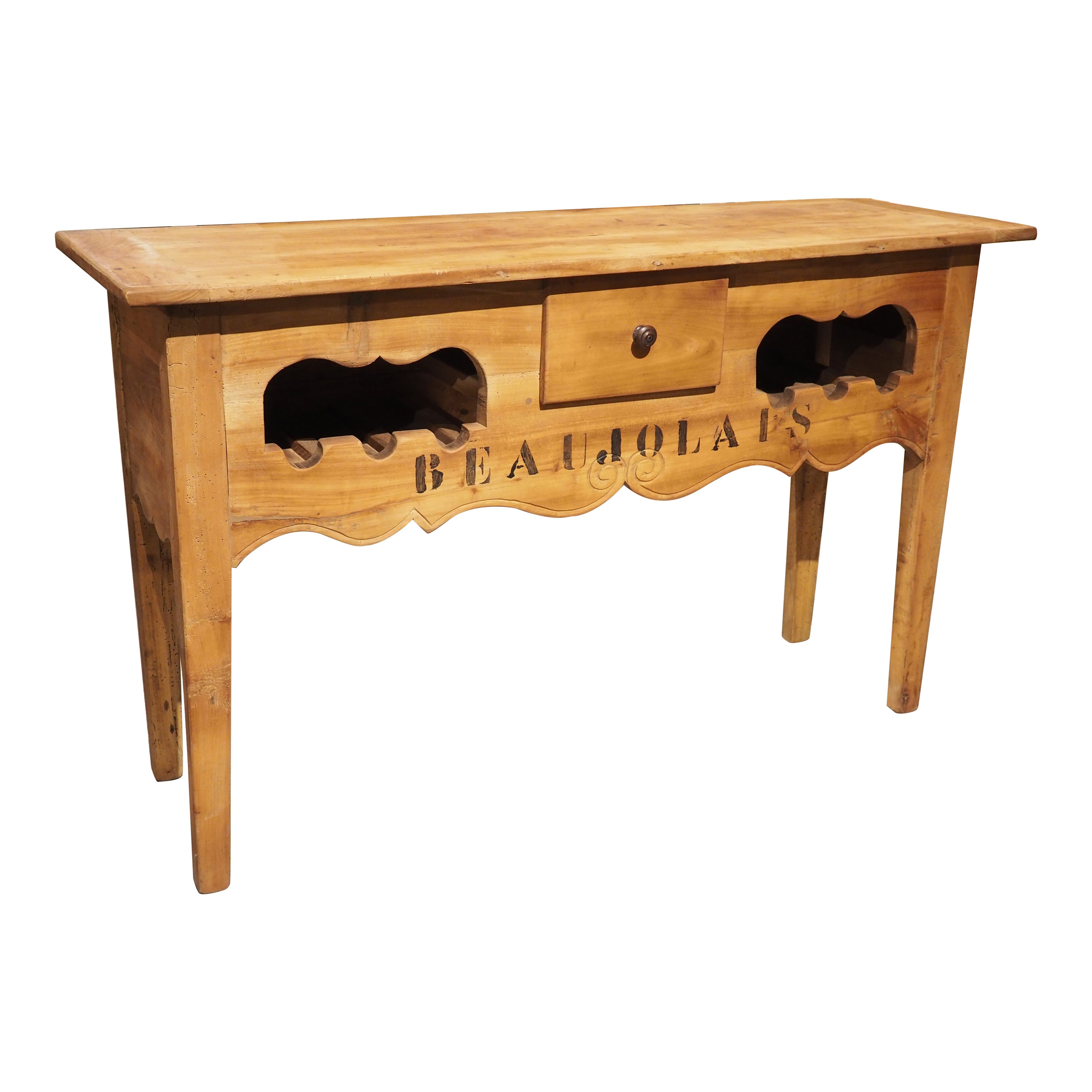 "Beaujolais" Wooden French Console Table with 6 Bottle Wine Rack For Sale