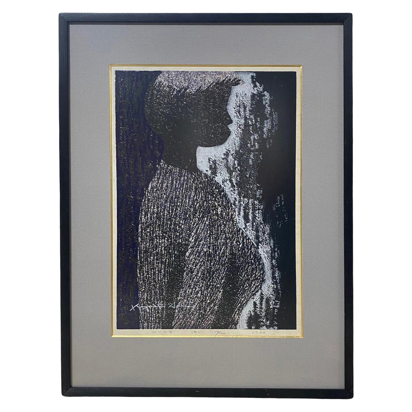 Kiyoshi Saito firma l'edizione limitata della stampa giapponese su blocco di legno Nudo E, 1966