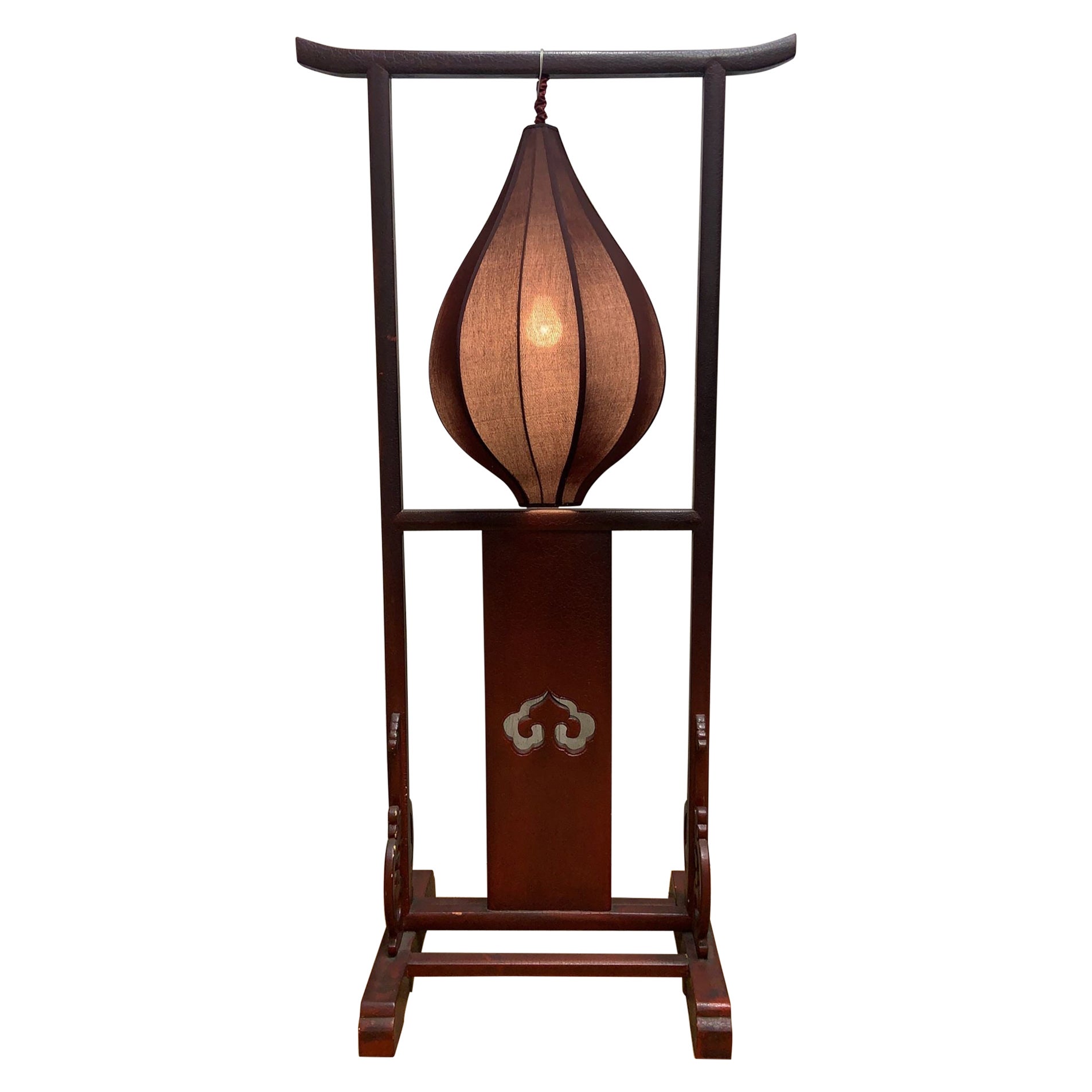 Vintage Shanxi Province Elm Red Lantern Floor Lamp For Sale