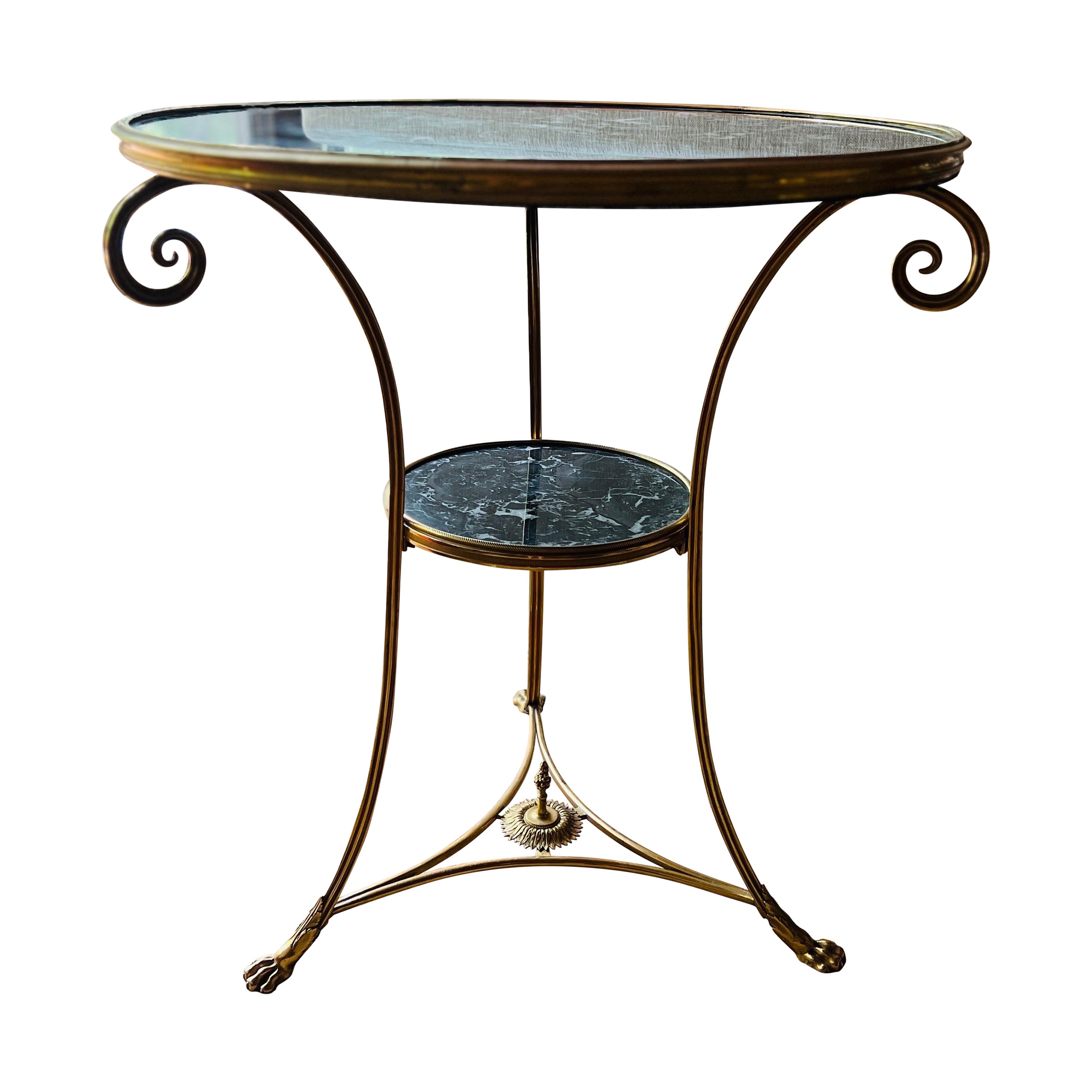 Table de centre en bronze doré et marbre noir de style directoire français de qualité supérieure Gueridon en vente