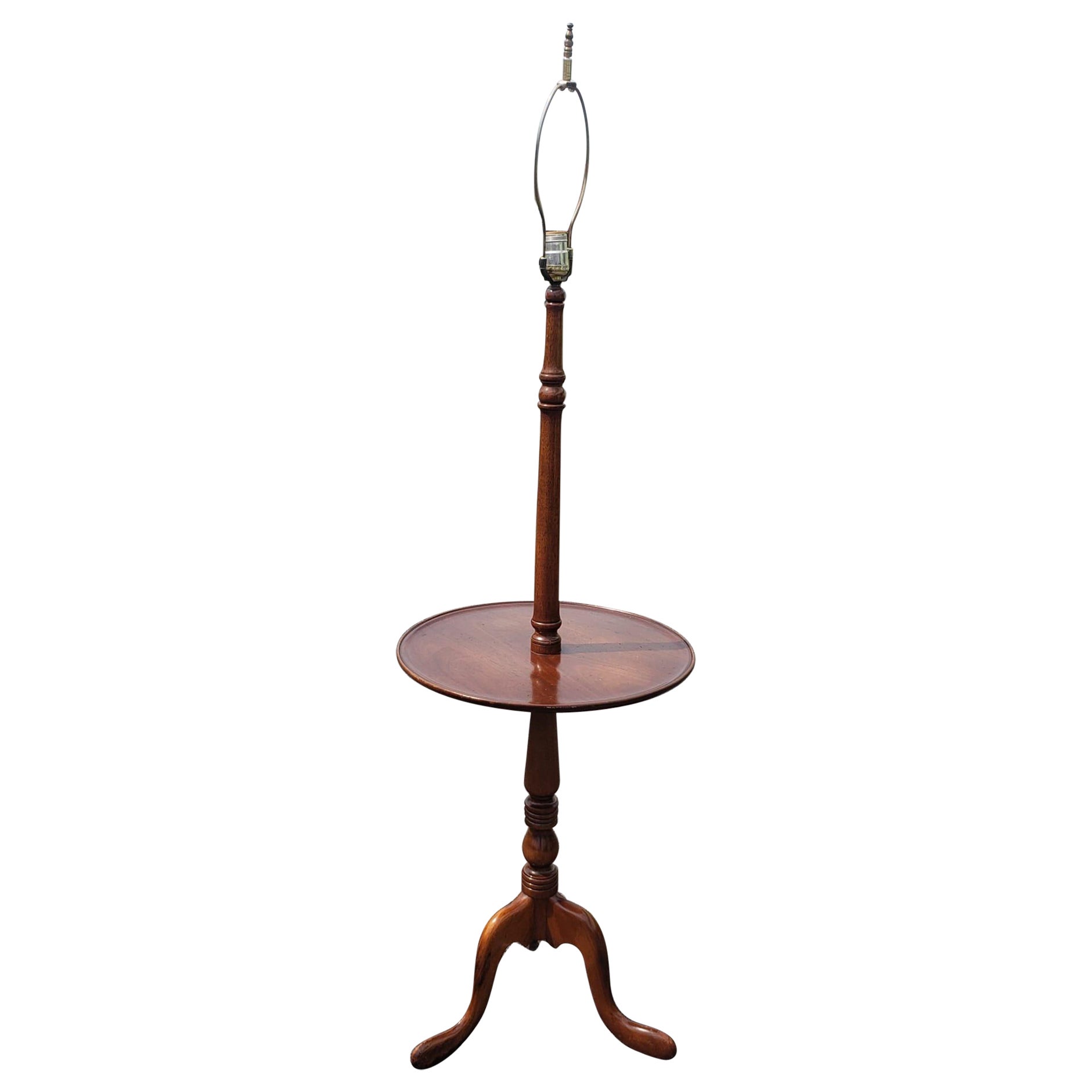 Mid-Century Mahogany Tripod Snake Feet Floor Lamp Table For Sale