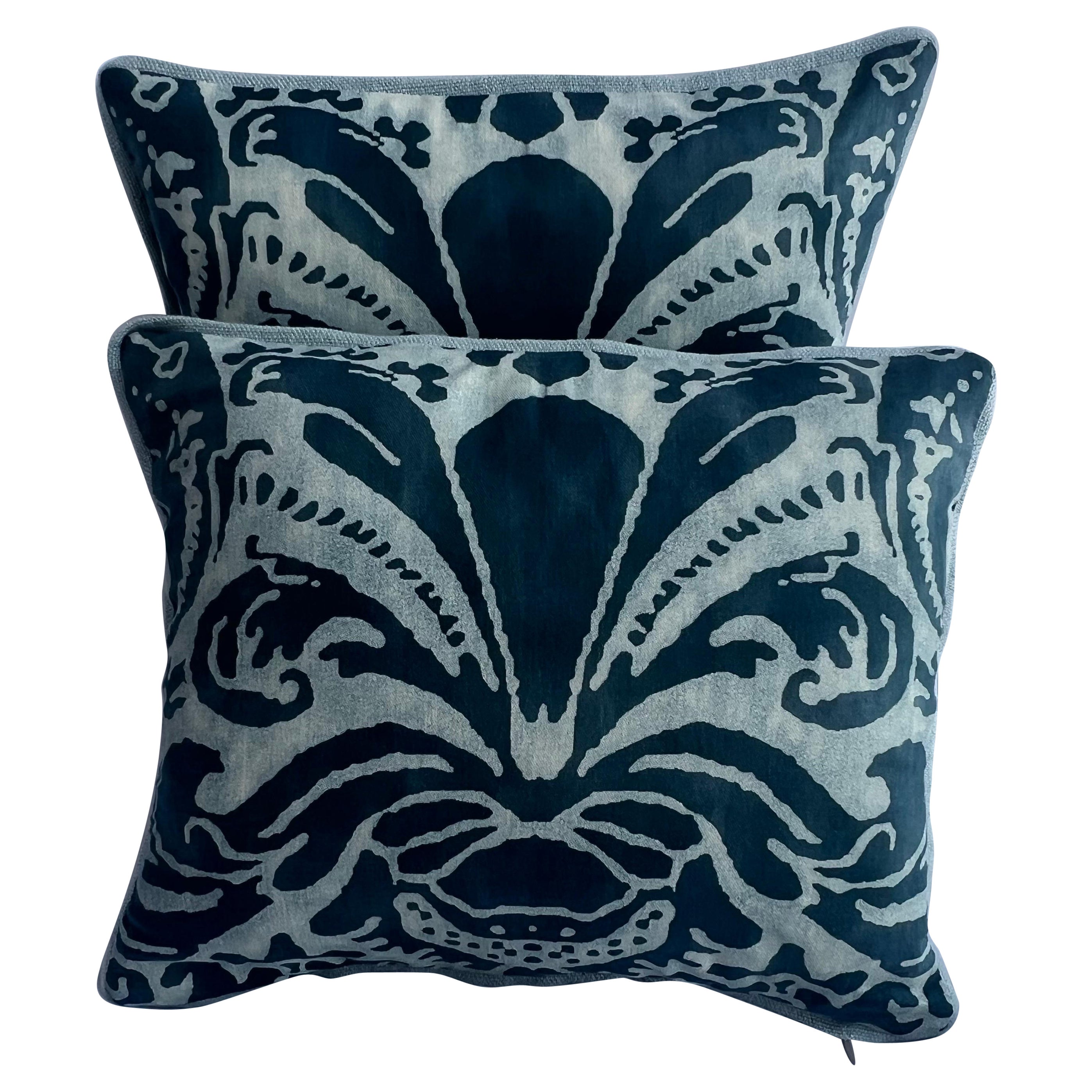 Pair of Blue Caravaggio Patterned Fortuny Pillows