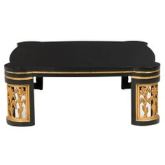 Vintage American Black Lacquer Floral Parcel Gilt Low / Coffee Table, Attributed to Jame