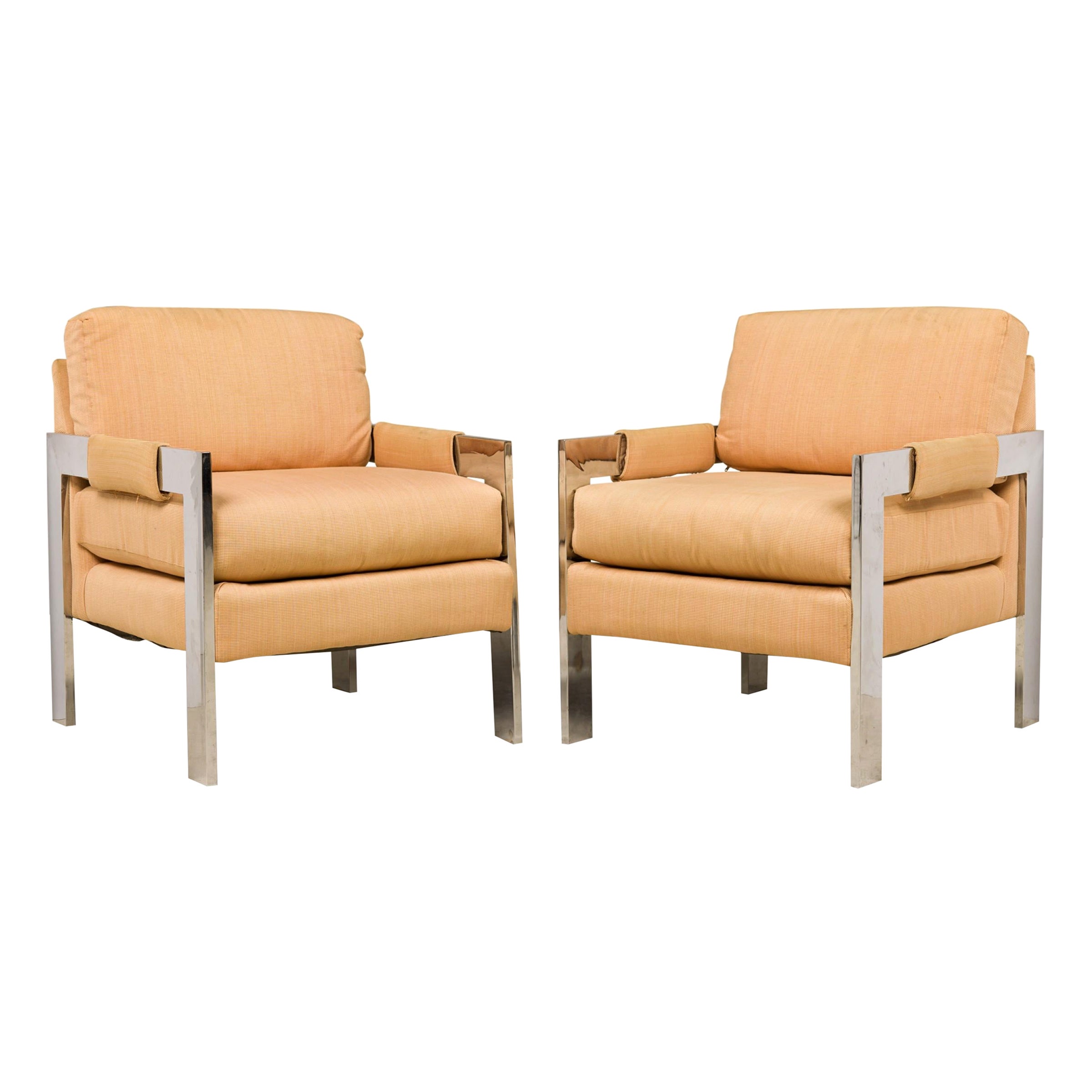 Pair of Milo Baughman for Directional American Polished Upholstered Armchairs For Sale