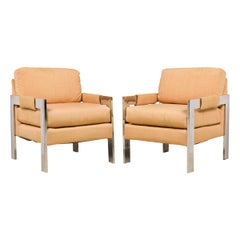 Pair of Milo Baughman for Directional American Polished Upholstered Armchairs