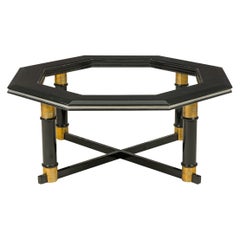James Mont Americna Black Lacquer and Brass Octagonal Low Coffee Table Frame