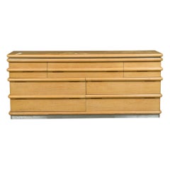 Jay Spectre American Modern White Oak and Chrome Ribbed Chest of Drawers