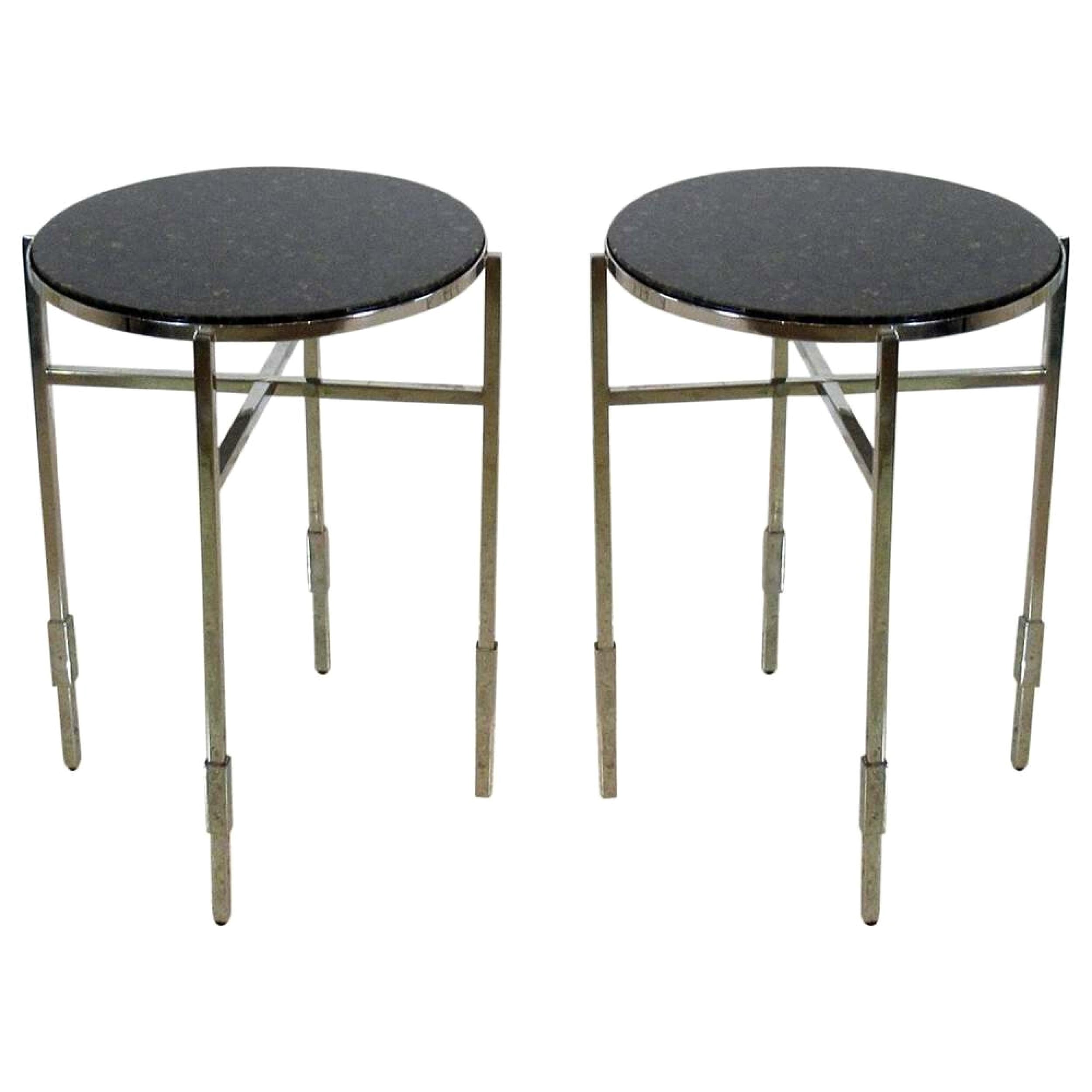 Pair of Michael Graves American Modern Granite & Polished Chrome End/Side Tables For Sale