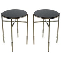 Pair of Michael Graves American Modern Granite & Polished Chrome End/Side Tables