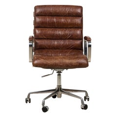 RH Oviedo American Style Brown Leather Upholstered Swivel / Desk Chair