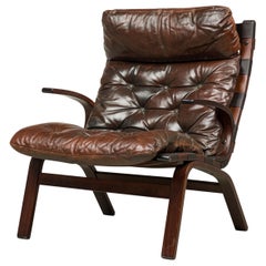 Continental Mid-Century Style Tufted Leather Armchair