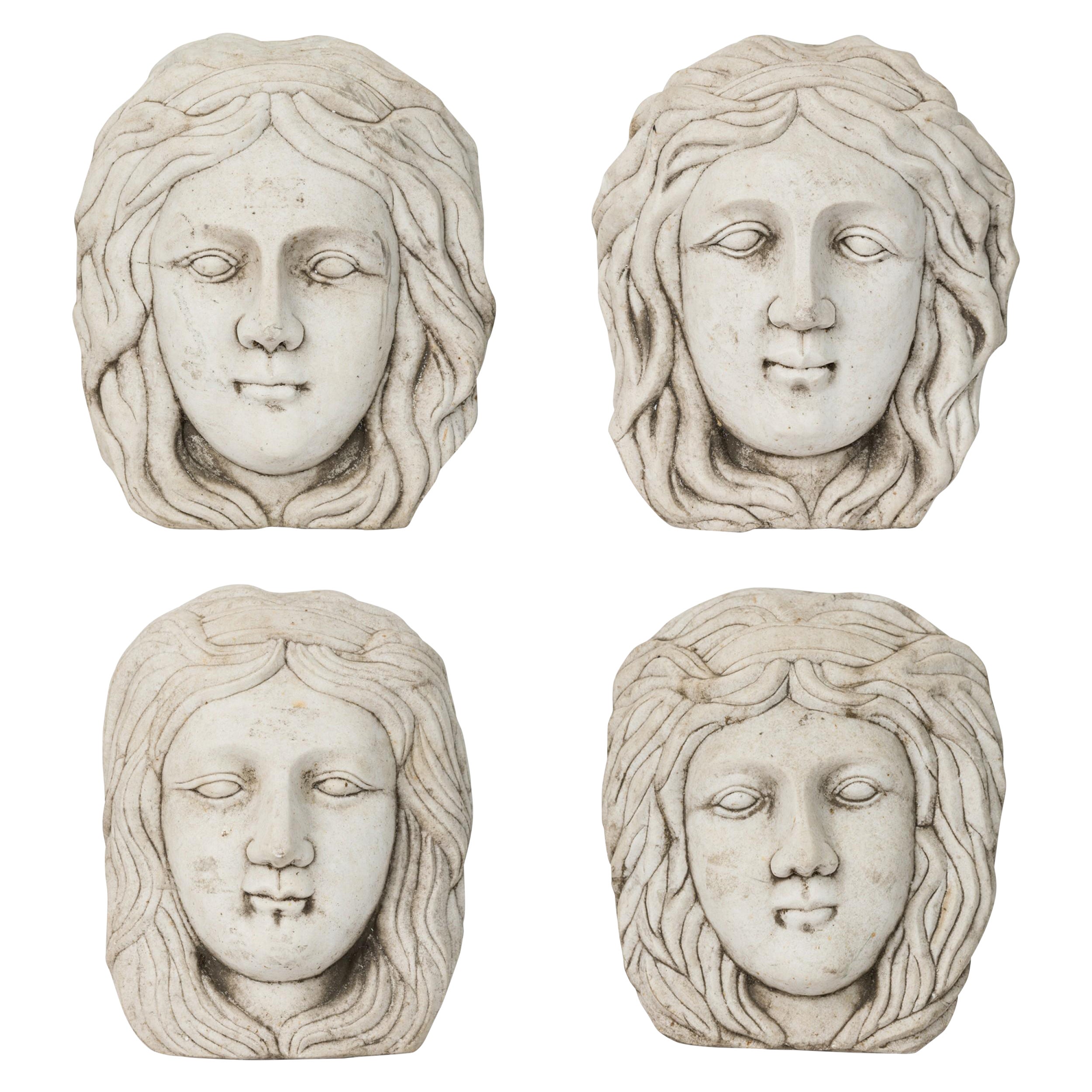 Set of 4 Italian Neo-Classic 19th Century Marble Relief Busts