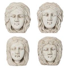 Antique Set of 4 Italian Neo-Classic 19th Century Marble Relief Busts