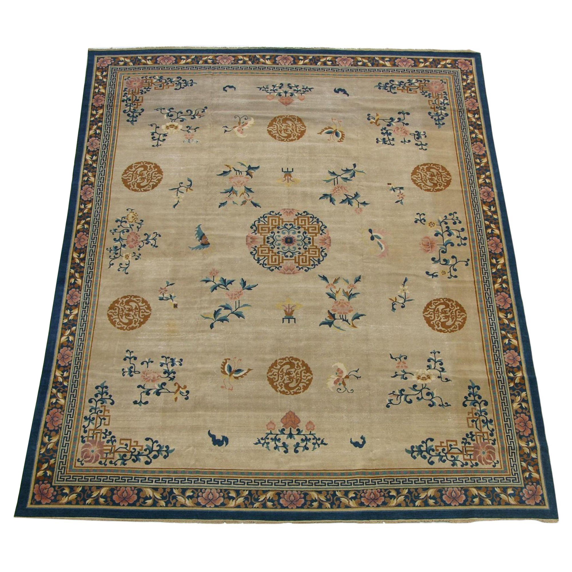 Antique Chinese Floral Design Rug For Sale