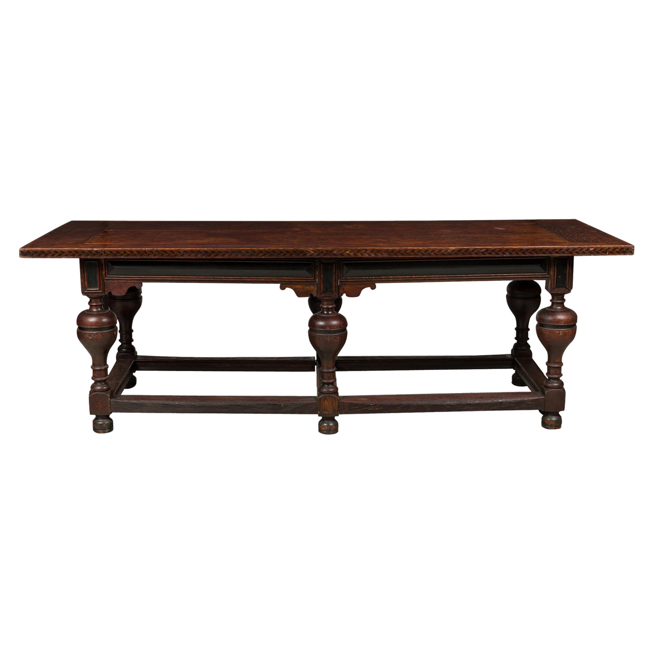 English Renaissance Style Wood Dining / Conference Table For Sale